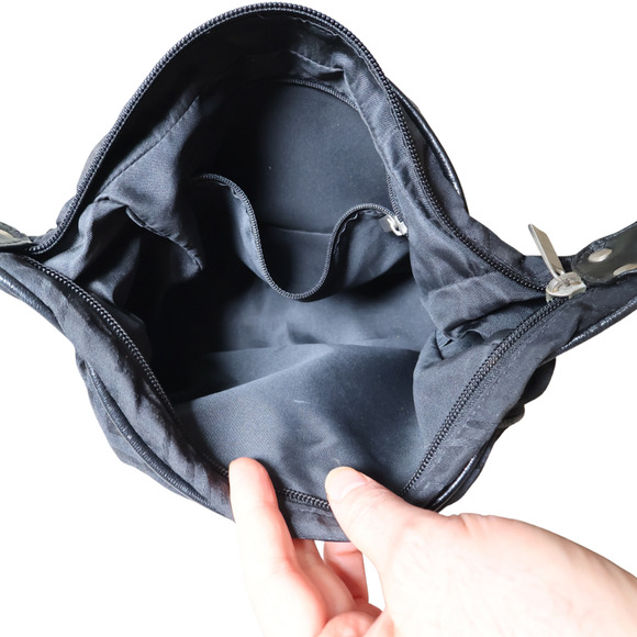 ETRO Black Hobo Purse Shoulder Bag Monogram Canvas w/ Patent Leather Strap Italy - Picture 8 of 9